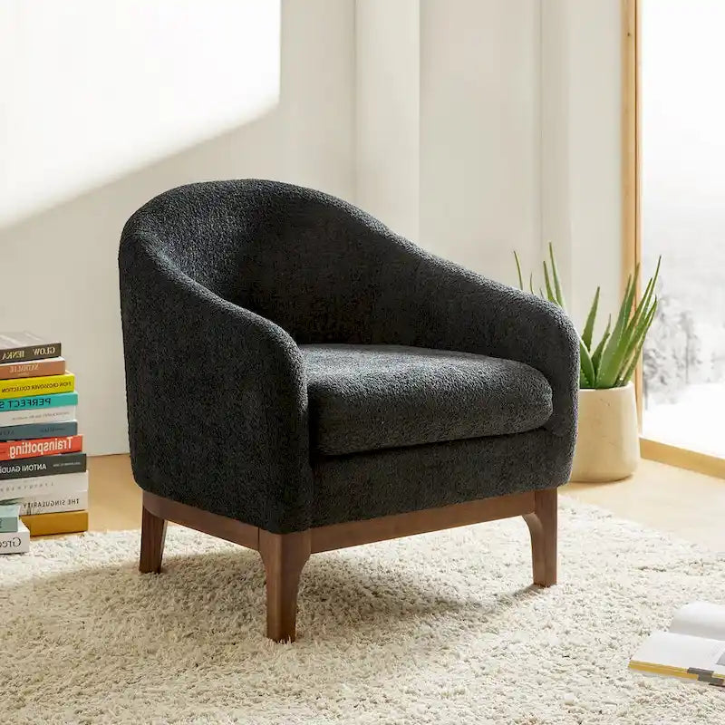 Fauteuil baquet moderne garni de velours avec pieds en bois massif