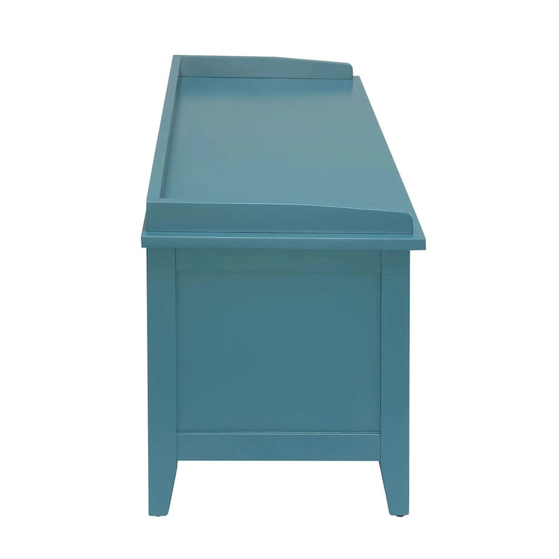 #43 Banc de rangement en bois massif bleu-vert avec tiroirs
