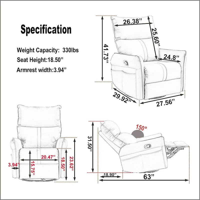 Fauteuil inclinable, pivotant et basculant en cuir