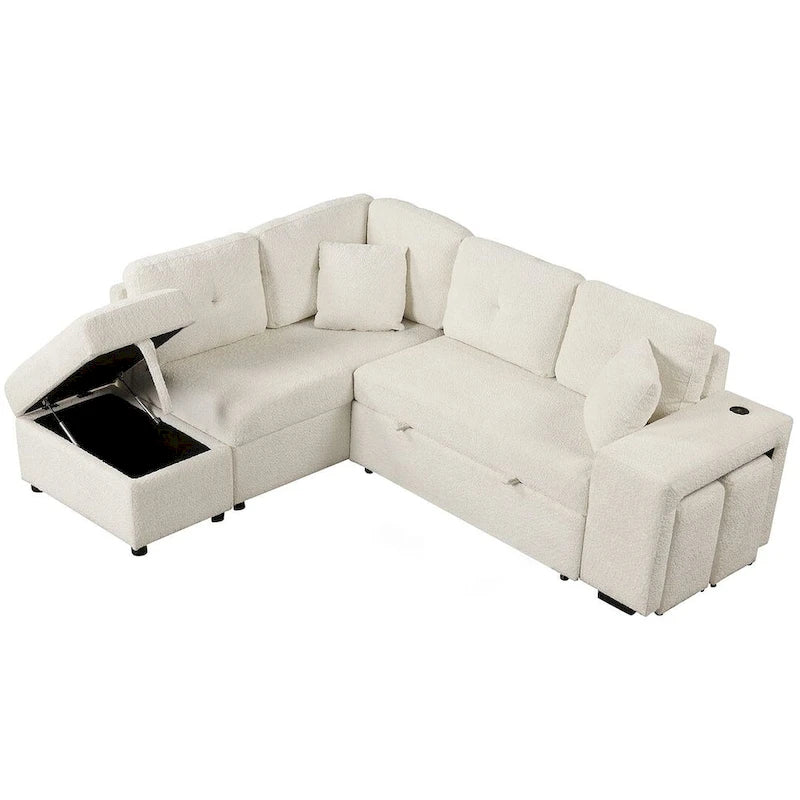 Canapé-lit avec pouf de rangement, peut être converti en lit de salon.