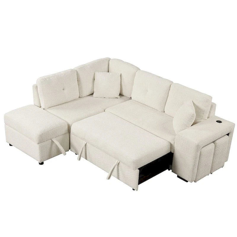 Canapé-lit avec pouf de rangement, peut être converti en lit de salon.