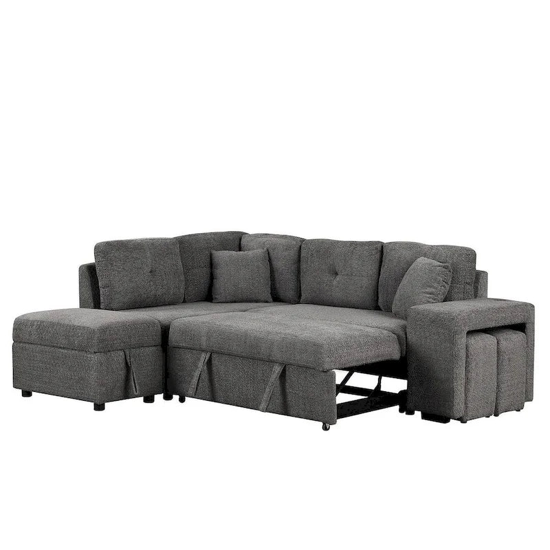 Canapé-lit avec pouf de rangement, peut être converti en lit de salon.