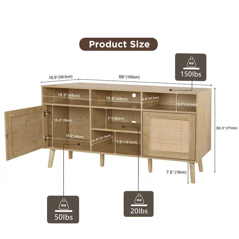 Meuble TV/table de commande en rotin moderne