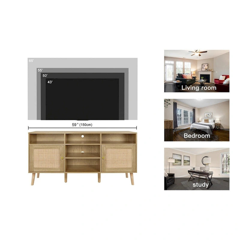Meuble TV/table de commande en rotin moderne