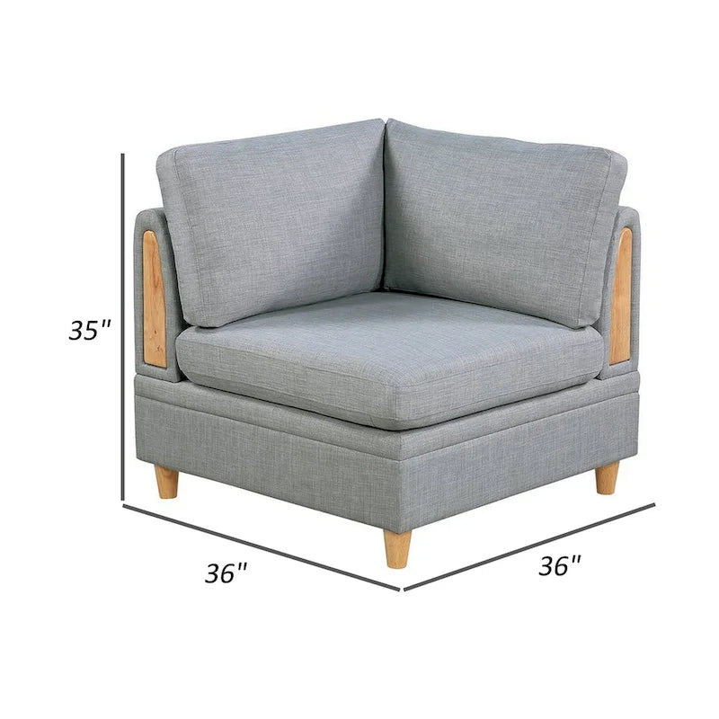 Fauteuil d'angle modulaire de 94 cm, tissu gris clair