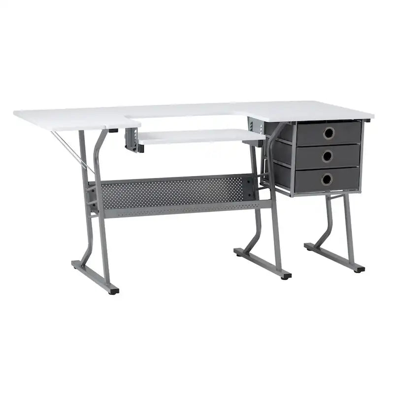 Table à couture en bois gris et blanc
