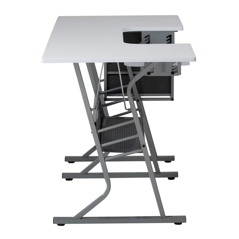 Table à couture en bois gris et blanc