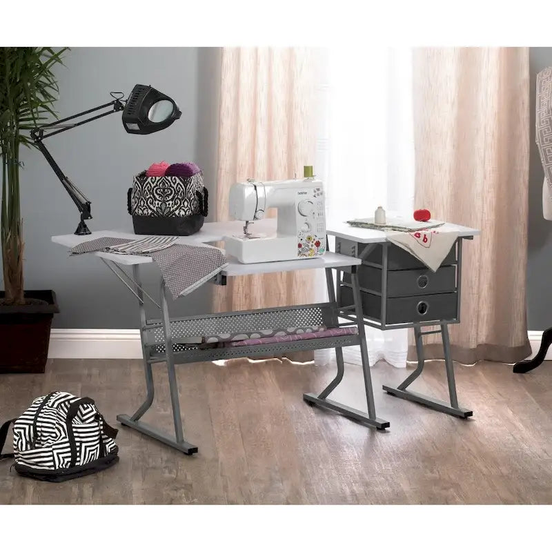 Table à couture en bois gris et blanc