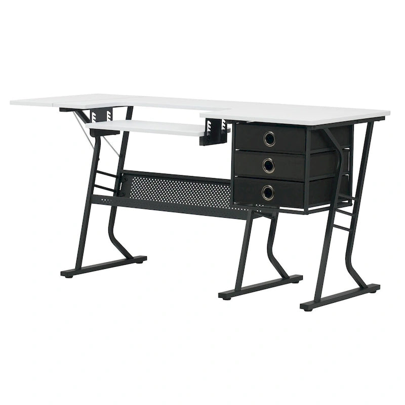 Table à couture en bois gris et blanc
