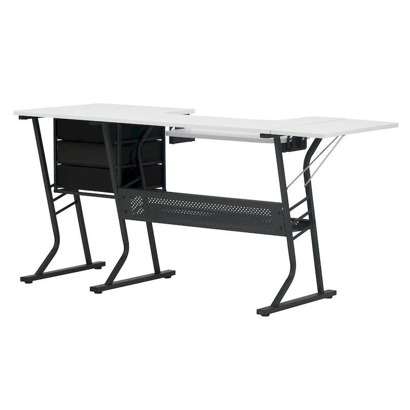 Table à couture en bois gris et blanc