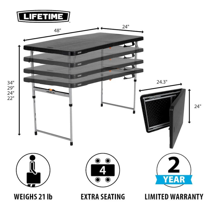 Table pliante et réglable de 1,20 m, noire (usage commercial léger)