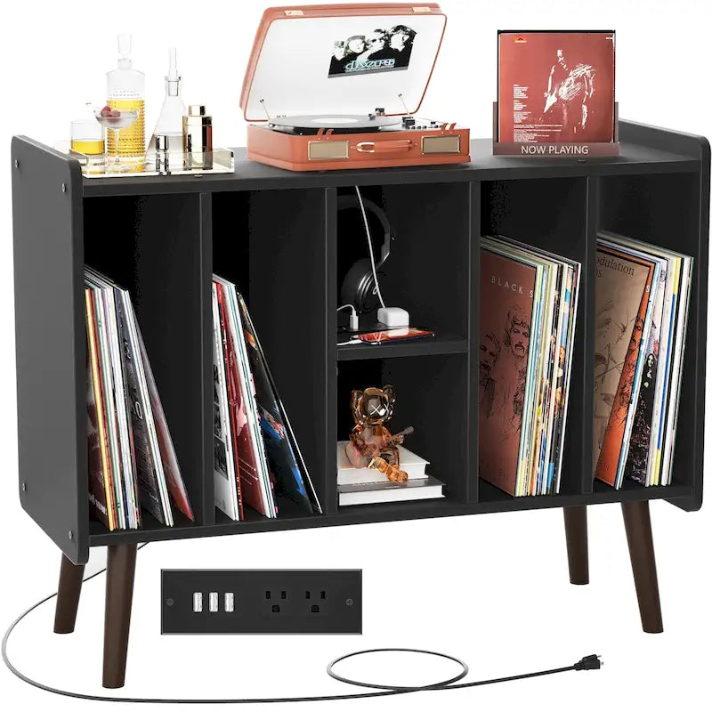 Meuble pour platine tourne-disque, table de rangement pour disques vinyles, présentoir à disques vinyles