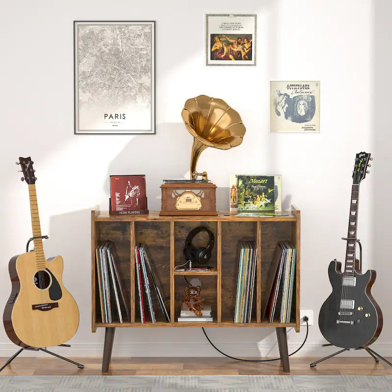 Meuble pour platine tourne-disque, table de rangement pour disques vinyles, présentoir à disques vinyles
