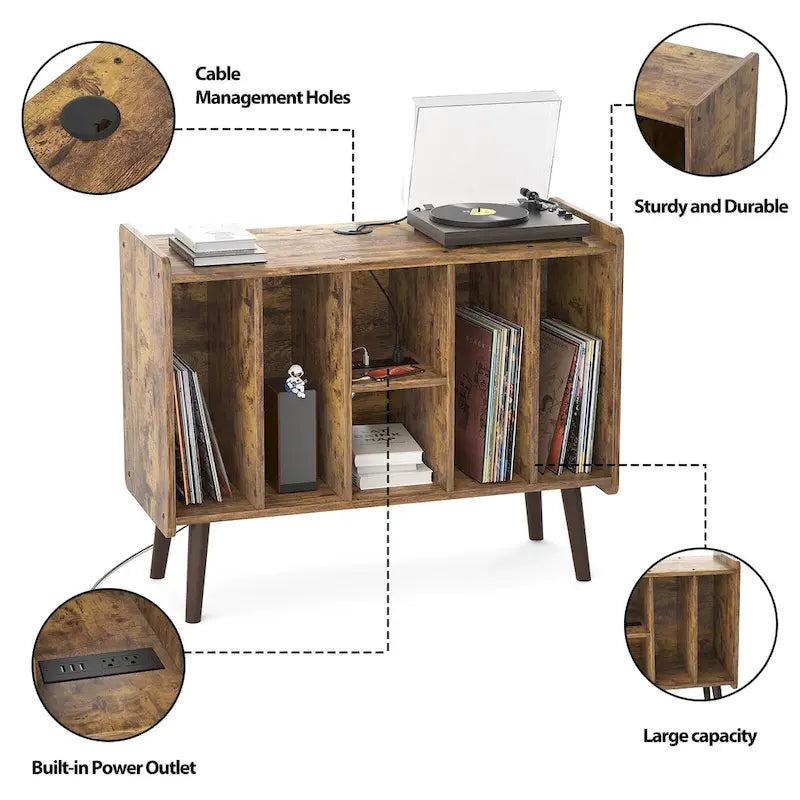 Meuble pour platine tourne-disque, table de rangement pour disques vinyles, présentoir à disques vinyles