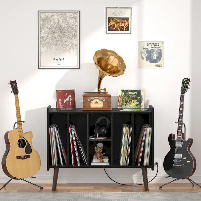 Meuble pour platine tourne-disque, table de rangement pour disques vinyles, présentoir à disques vinyles