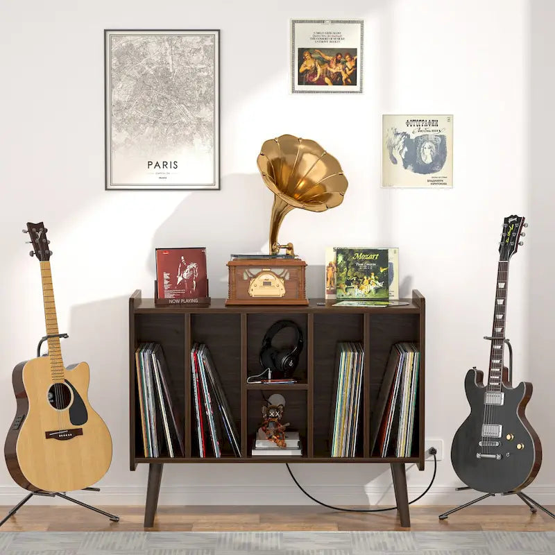 Meuble pour platine tourne-disque, table de rangement pour disques vinyles, présentoir à disques vinyles