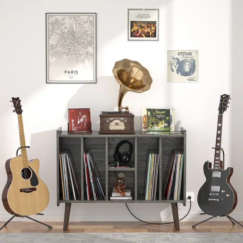 Meuble pour platine tourne-disque, table de rangement pour disques vinyles, présentoir à disques vinyles