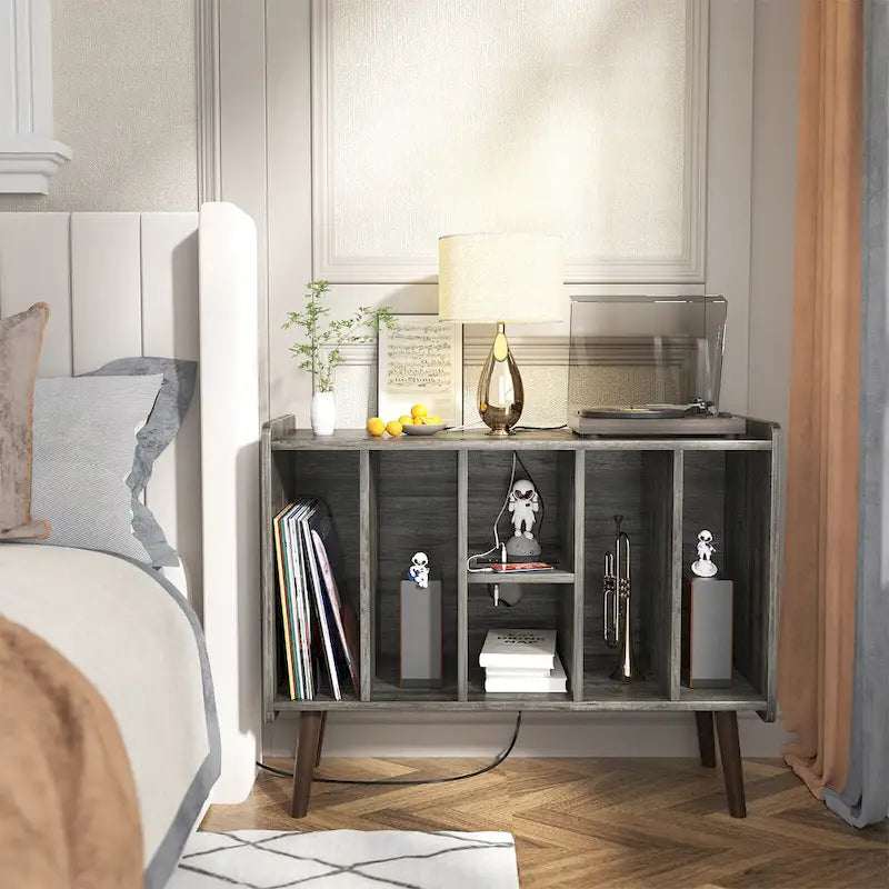 Meuble pour platine tourne-disque, table de rangement pour disques vinyles, présentoir à disques vinyles