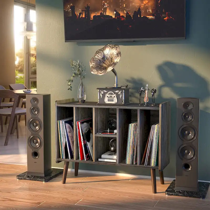 Meuble pour platine tourne-disque, table de rangement pour disques vinyles, présentoir à disques vinyles