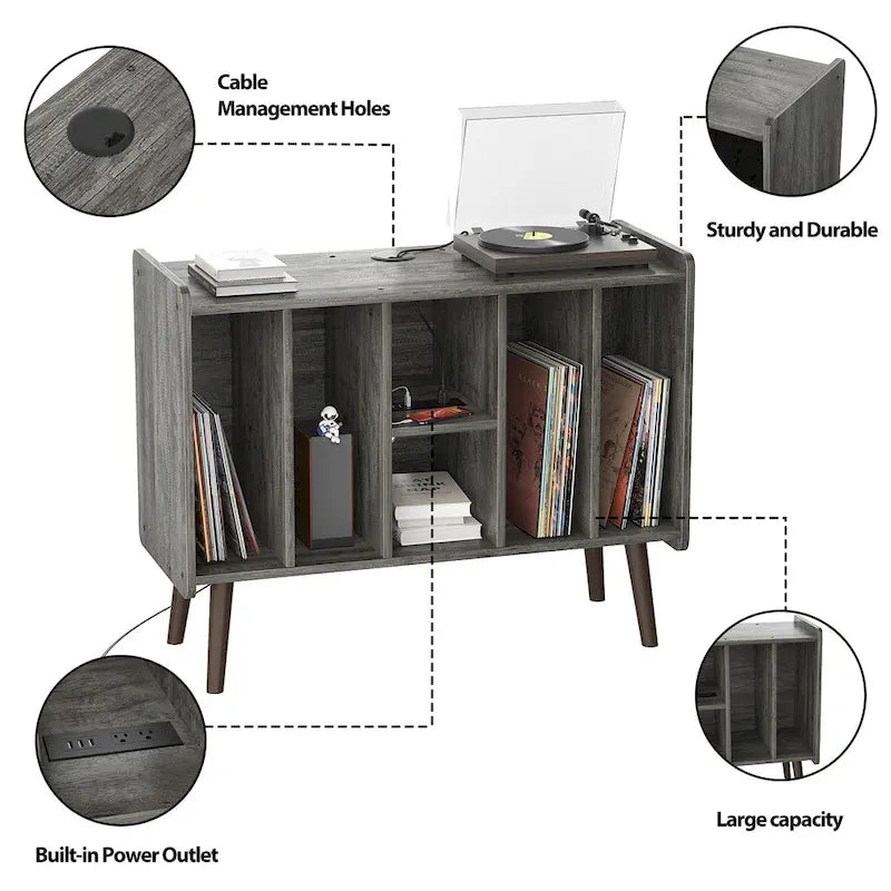 Meuble pour platine tourne-disque, table de rangement pour disques vinyles, présentoir à disques vinyles