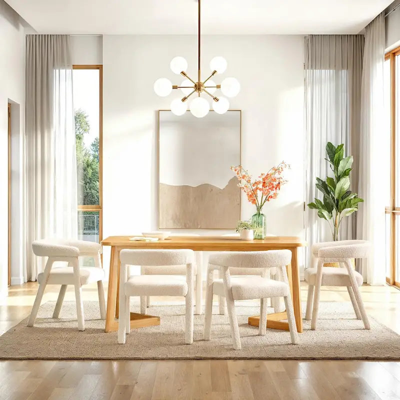 Table de salle à manger moderne en bois massif avec pieds géométriques