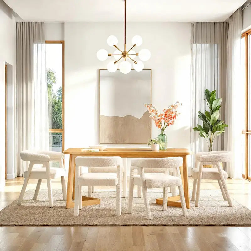 Table de salle à manger moderne en bois massif avec pieds géométriques