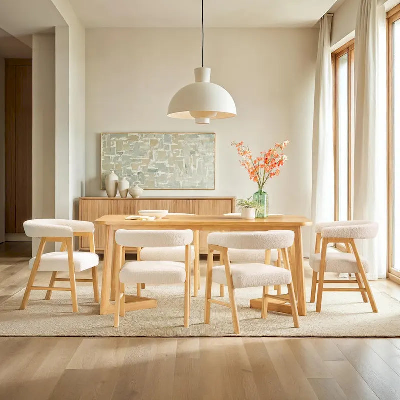 Table de salle à manger moderne en bois massif avec pieds géométriques