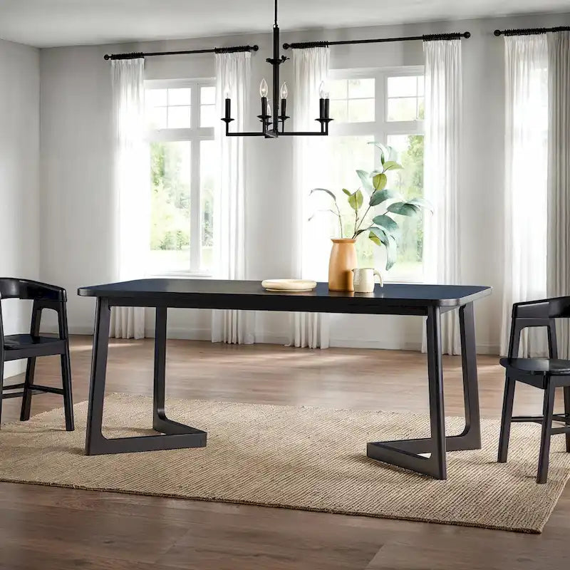 Table de salle à manger moderne en bois massif avec pieds géométriques