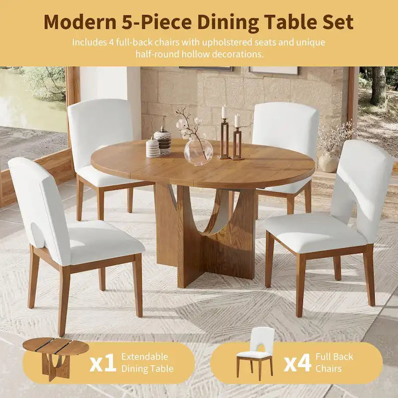 Table à manger ronde et chaises avec un plateau détachable de 16,2 pouces