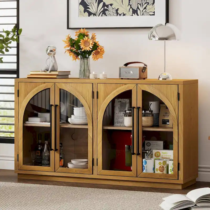 Buffet de rangement rétro de style rustique à quatre portes de 152 cm de grande capacité