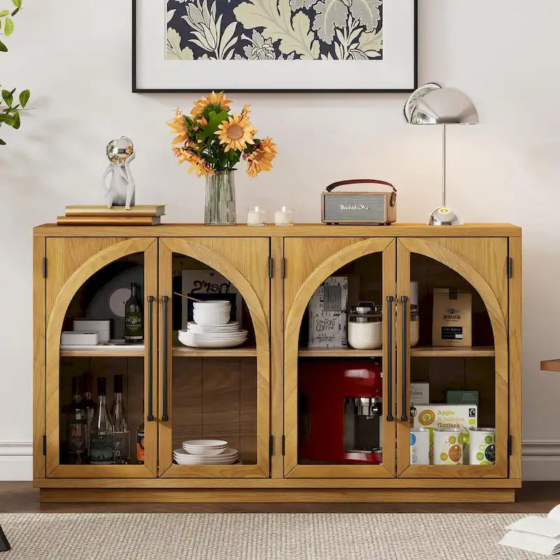 Buffet de rangement rétro de style rustique à quatre portes de 152 cm de grande capacité