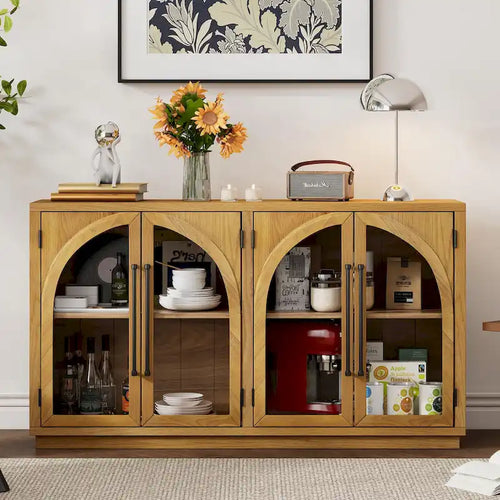 Buffet de rangement rétro de style rustique à quatre portes de 152 cm de grande capacité
