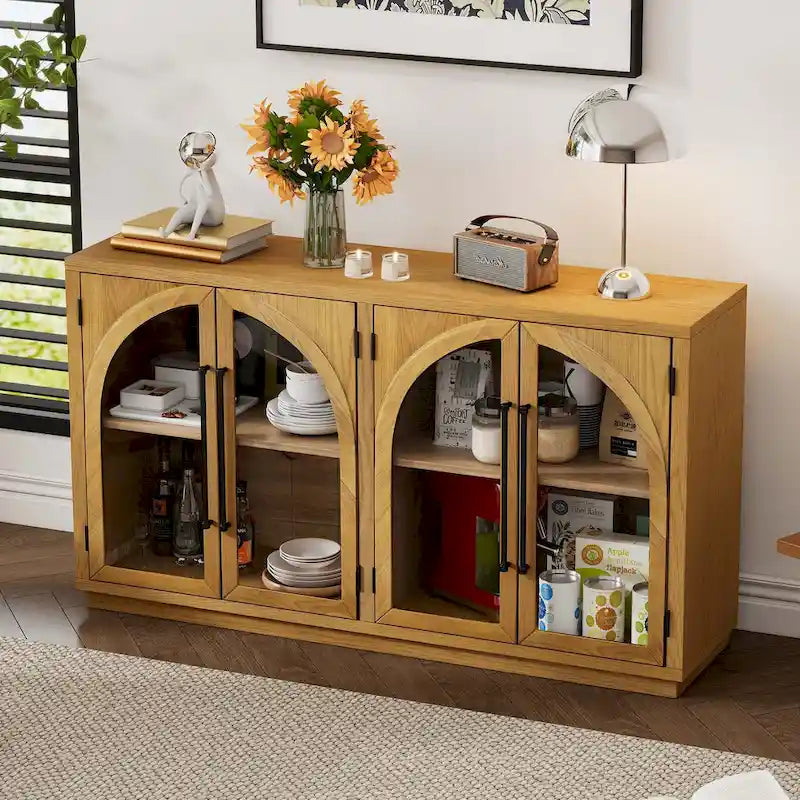 Buffet de rangement rétro de style rustique à quatre portes de 152 cm de grande capacité