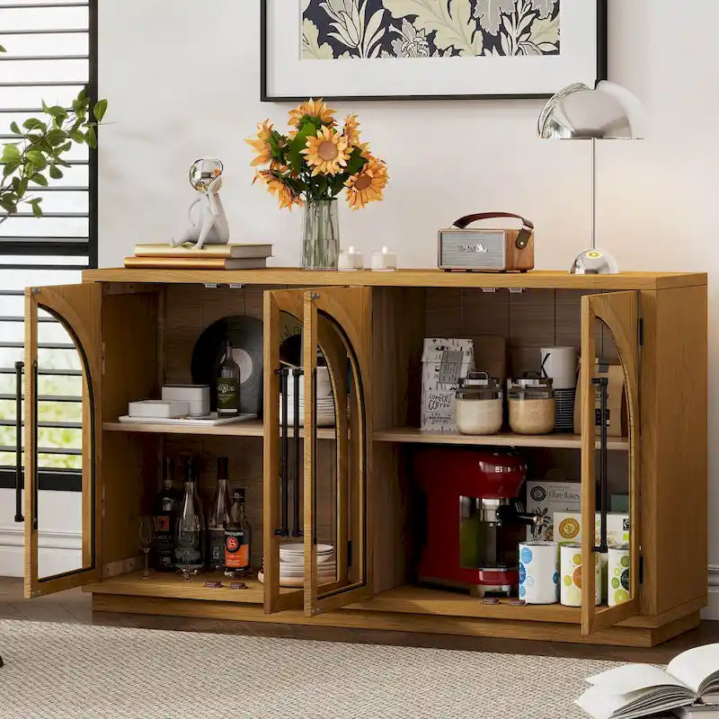 Buffet de rangement rétro de style rustique à quatre portes de 152 cm de grande capacité