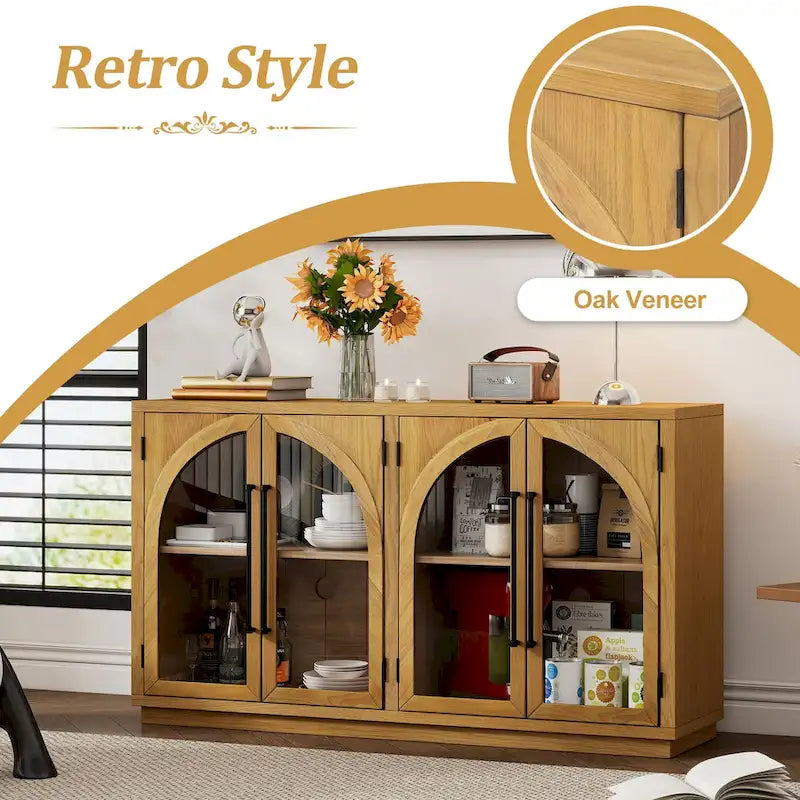 Buffet de rangement rétro de style rustique à quatre portes de 152 cm de grande capacité
