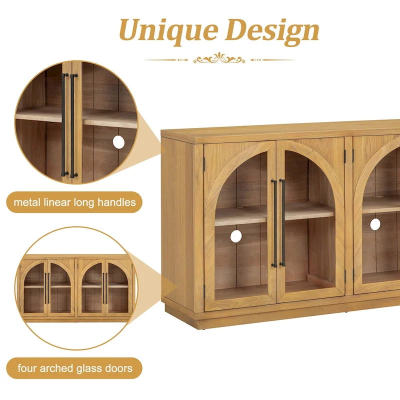 Buffet de rangement rétro de style rustique à quatre portes de 152 cm de grande capacité