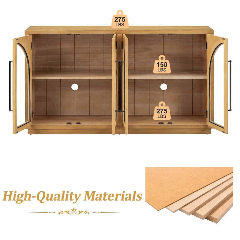 Buffet de rangement rétro de style rustique à quatre portes de 152 cm de grande capacité