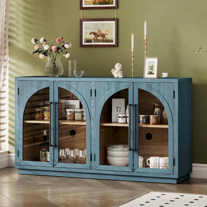 Buffet de rangement rétro de style rustique à quatre portes de 152 cm de grande capacité
