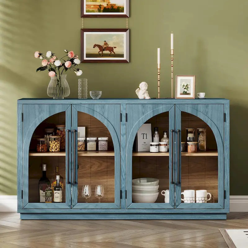 Buffet de rangement rétro de style rustique à quatre portes de 152 cm de grande capacité