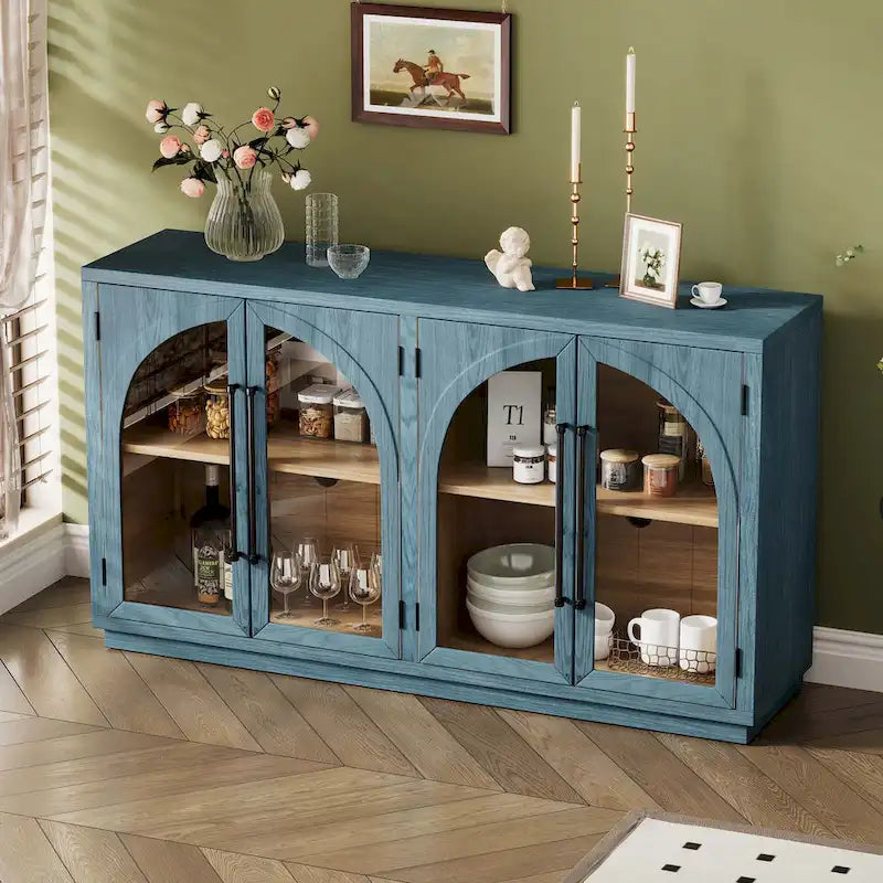 Buffet de rangement rétro de style rustique à quatre portes de 152 cm de grande capacité