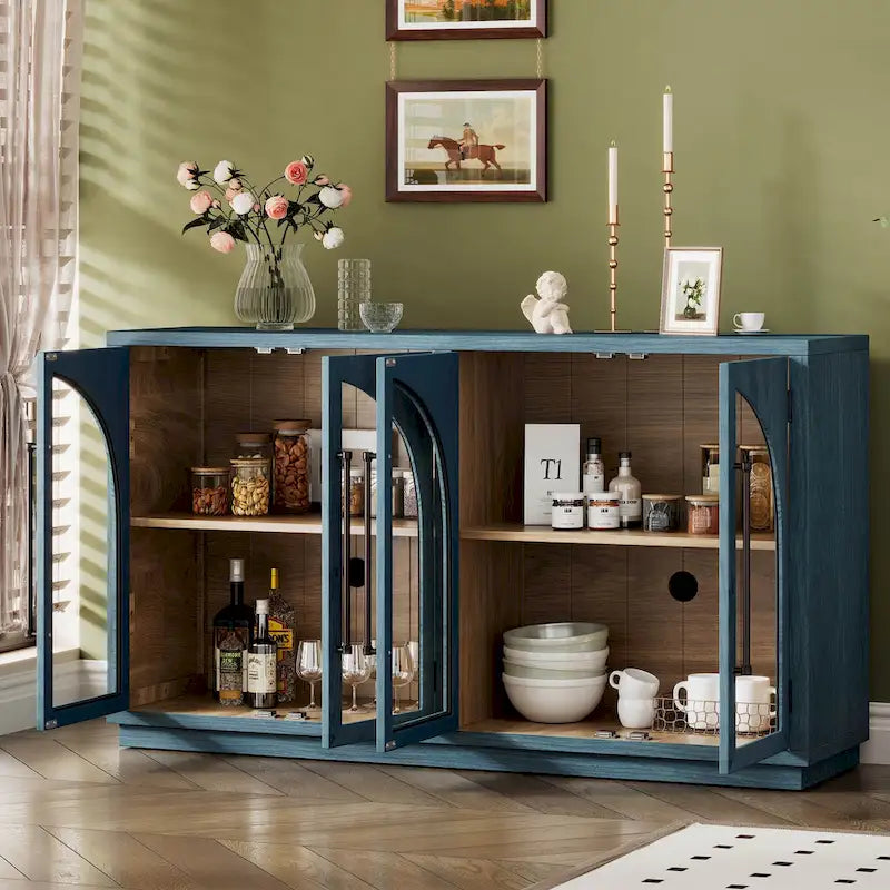 Buffet de rangement rétro de style rustique à quatre portes de 152 cm de grande capacité