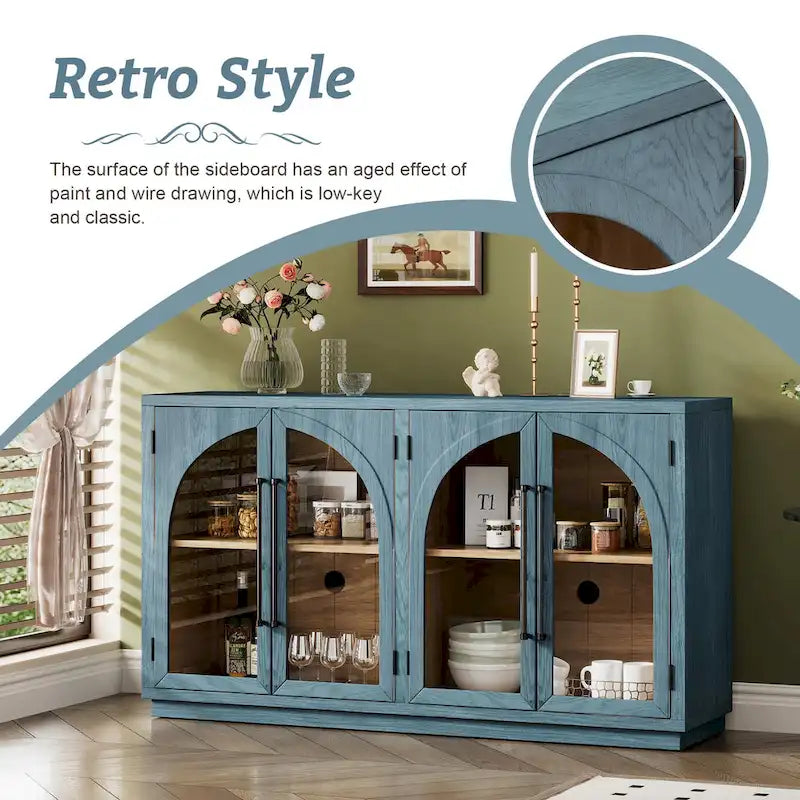 Buffet de rangement rétro de style rustique à quatre portes de 152 cm de grande capacité