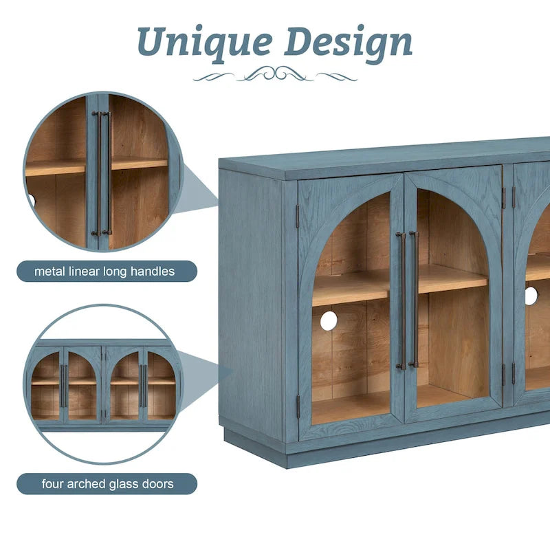 Buffet de rangement rétro de style rustique à quatre portes de 152 cm de grande capacité