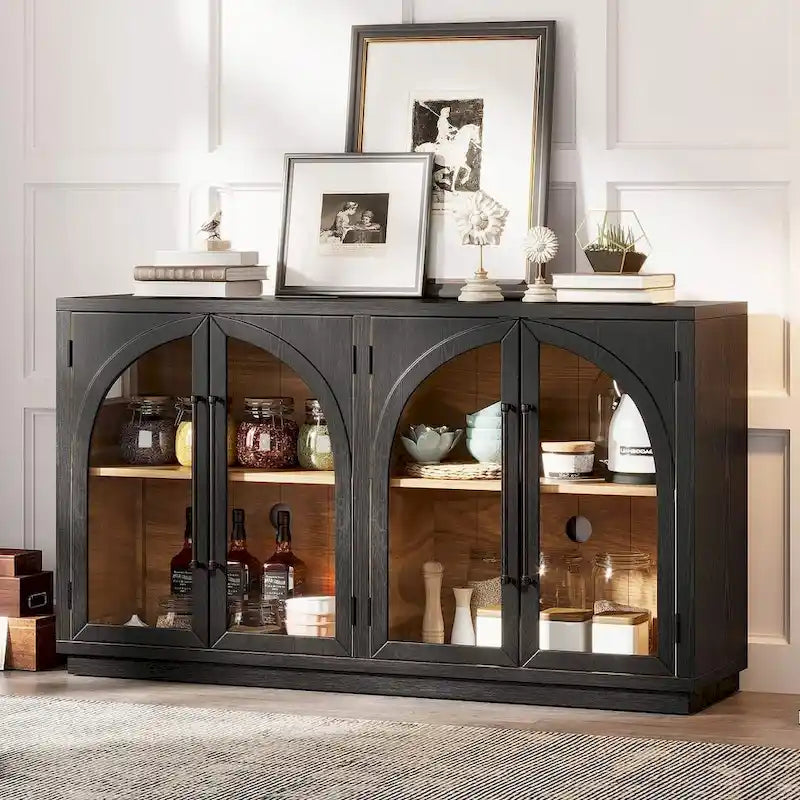 Buffet de rangement rétro de style rustique à quatre portes de 152 cm de grande capacité