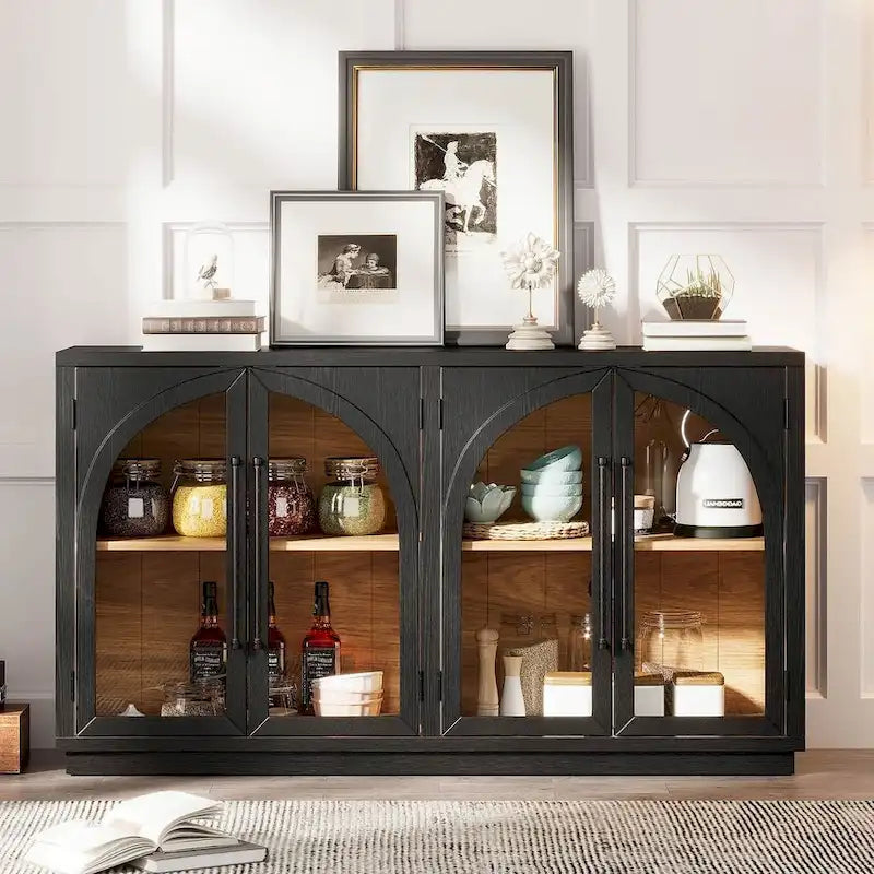 Buffet de rangement rétro de style rustique à quatre portes de 152 cm de grande capacité