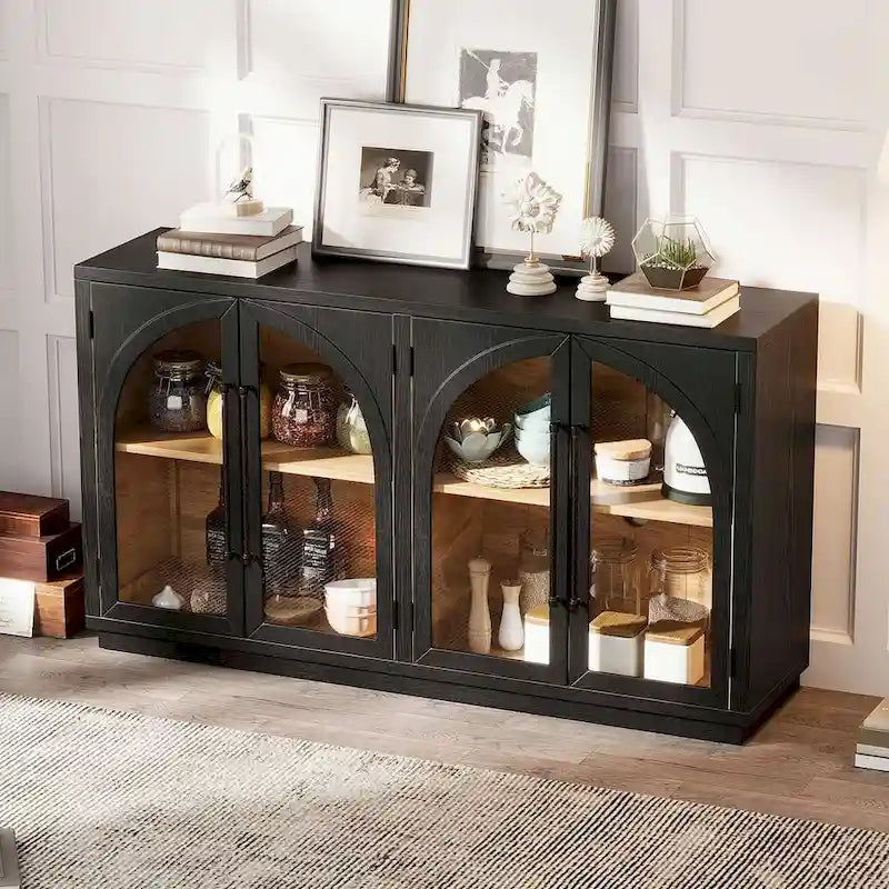 Buffet de rangement rétro de style rustique à quatre portes de 152 cm de grande capacité